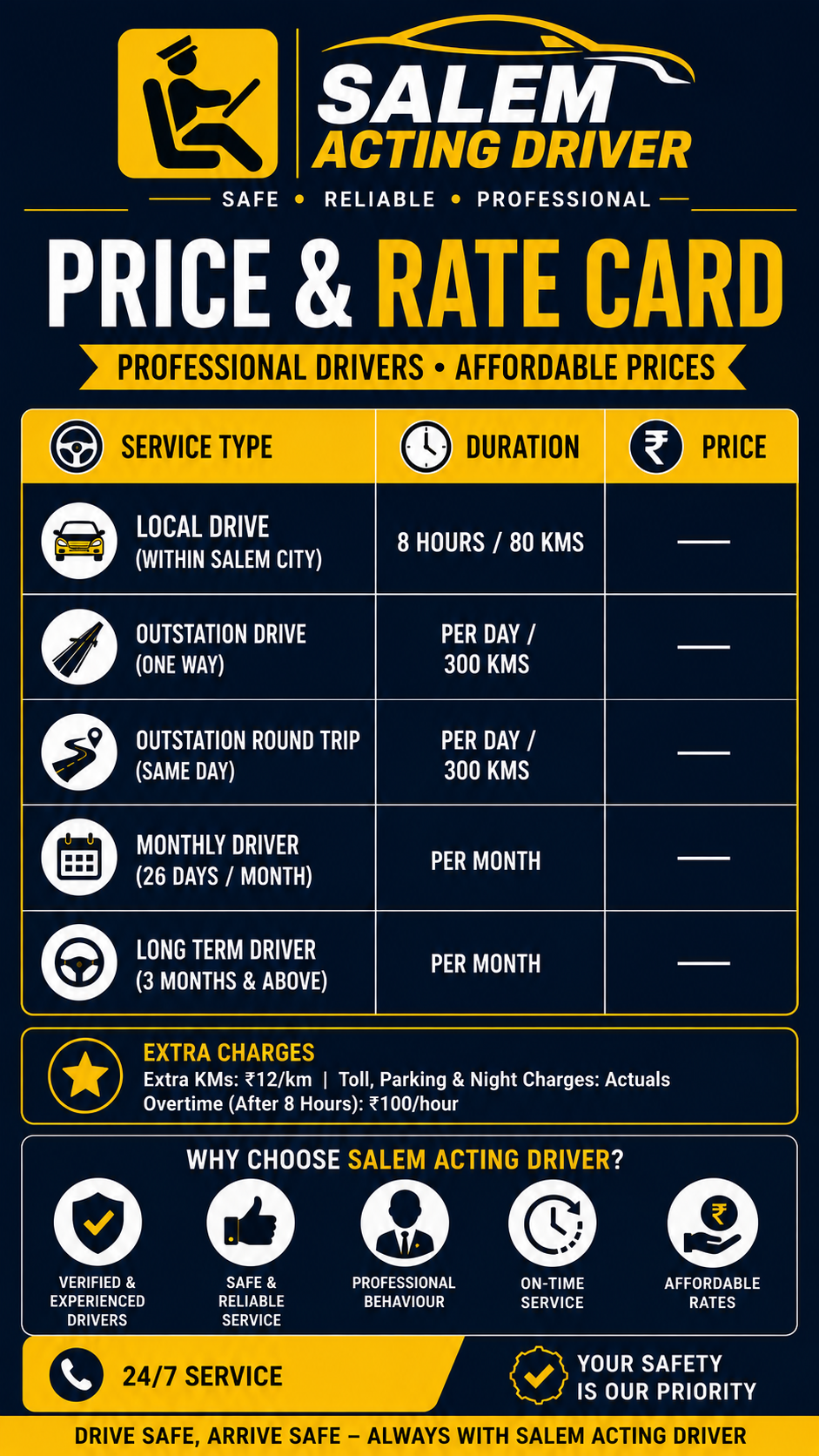 Salem acting driver rate card